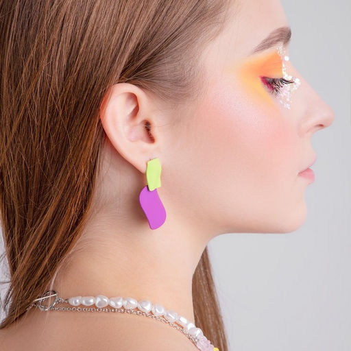 Серьги металл Яркость геометрия, мятый квадрат, цвет салатово-малиновый - Queen fair фото 4