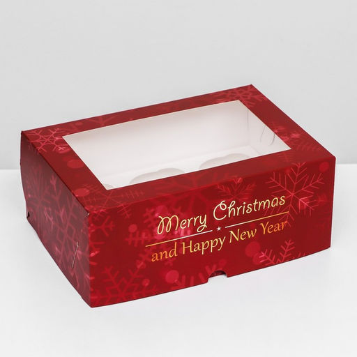 Коробка для 6 капкейков с окном «Счастливый Новый год», 25×17×10 см, упаковка