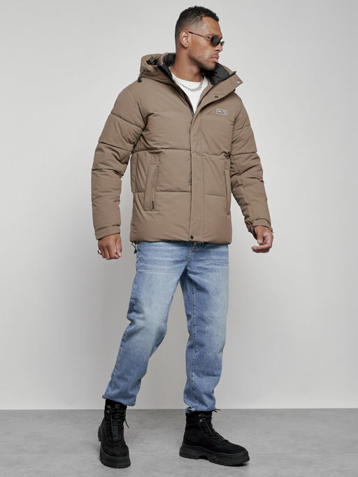 Куртка молодежная мужская зимняя с капюшоном коричневого цвета 8356K - Wonderrman фото 4