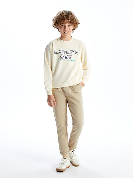 Bisiklet Yaka Bask?l? Erkek ?ocuk Sweatshirt