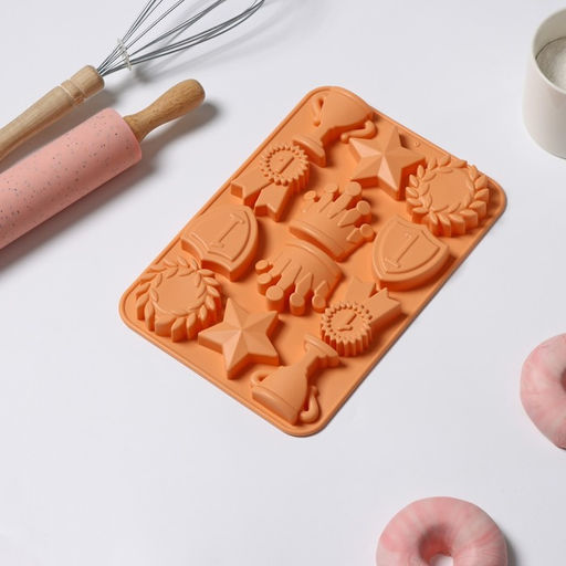 Форма для шоколада Доляна Чемпион, силикон, 12 ячеек, 24?16?2 см, персиковая  фото 2