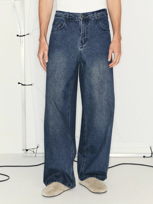 Джинсы wide leg с эффектом стирки / Zarina  фото 3