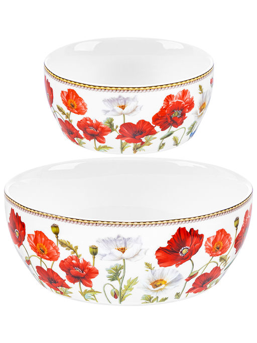 Набор 2 салатников 600 мл 14*14*6 см + 1,6 л 20*20*7,5 см Маки фарфор NEW BONE CHINA - Elan gallery фото 5