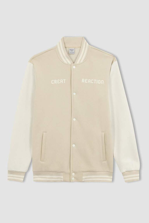 Мягкий пушистый кардиган обычного кроя с воротником-бомбером и принтом на спине - Defacto фото 7