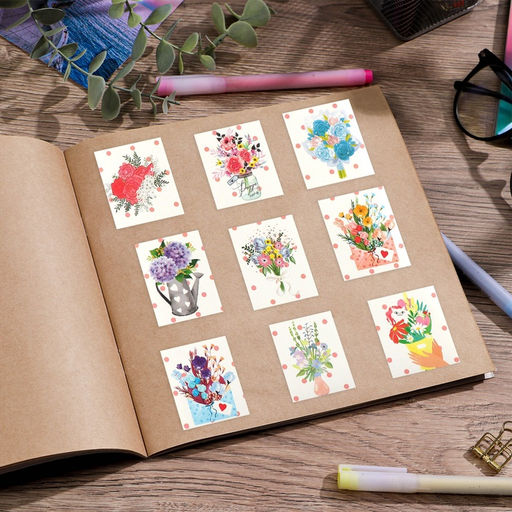 Цена за 10 шт. Наклейки детские для подарков и цветов «Букет цветов», c раскраской на обороте, 11×15.5 см