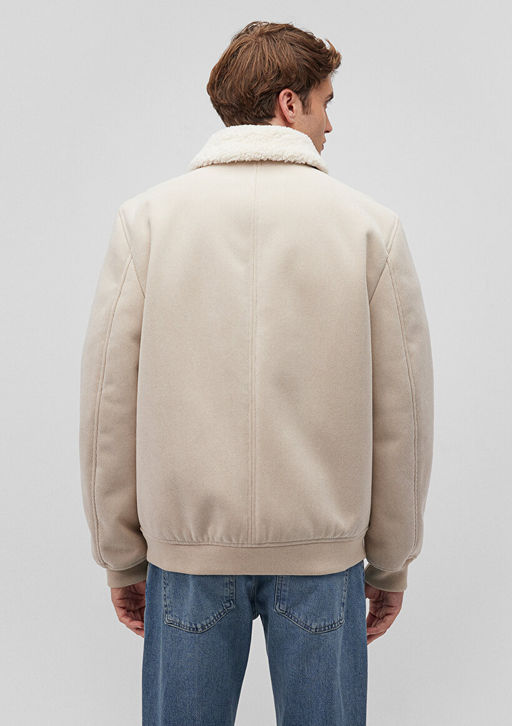 Suni Kurk Detayl? Bej Kadife Ceket - Mavi фото 4