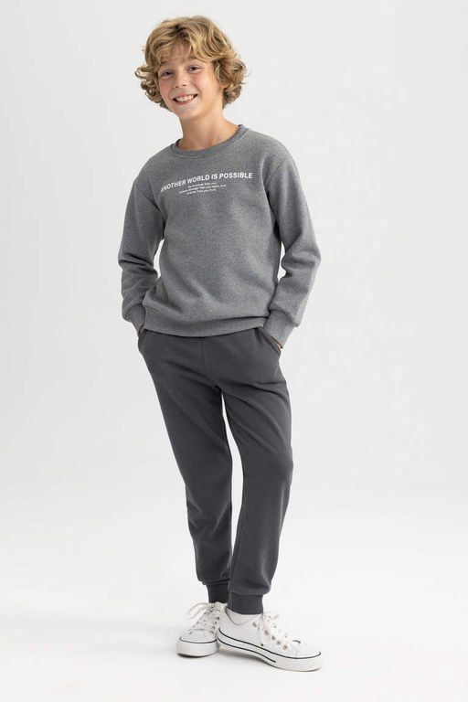 Толстый свитшот с принтом для мальчиков с круглым вырезом - Defacto фото 2