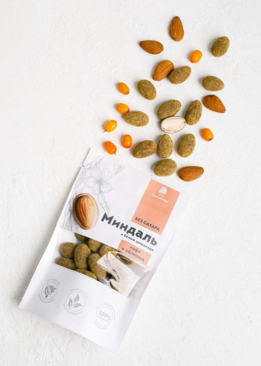 Миндаль в белом шоколаде без сахара с кофе и облепихой, 60 г - Сибирский кедр фото 12