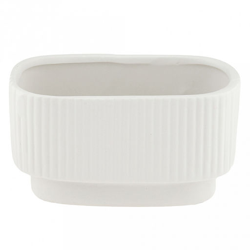 Кашпо для цветов керамическое "Аккорд" 1л, 18,5х9,5х10см, внутренний размер 17,3х8см, фактурный глянец, противоскользящие накладки, белый, в коробке (Китай)