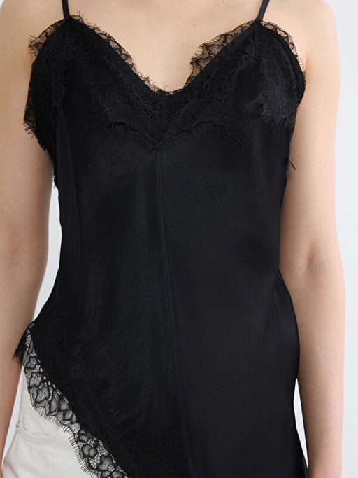 V Yaka Dantel Detayl? ?p Ask?l? Bluz