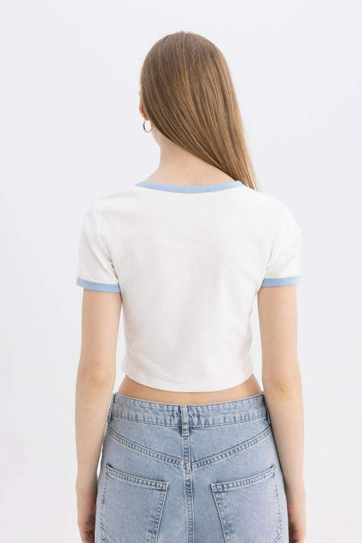 Классная футболка с короткими рукавами и круглым вырезом с принтом - Defacto фото 10