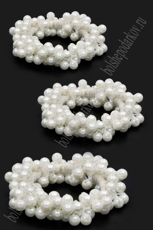 Резинки с бусинами для волос 5 см (3 шт) SF-8012, белый