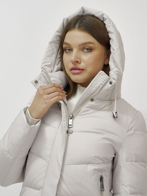 Пальто зимнее MTFORCE 9636_1B женское утепленное стеганное бежевое  фото 9