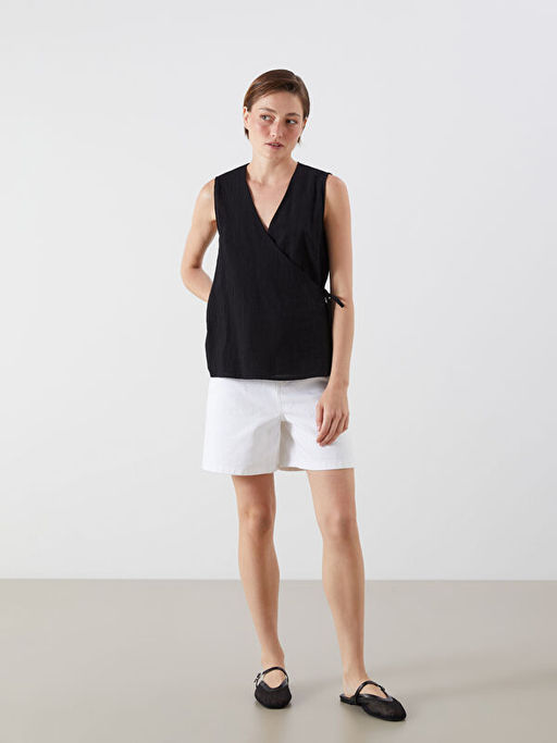 Kruvaze Yaka Dokulu Bluz