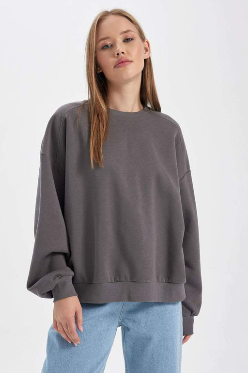 Толстый толстый свитшот Cool Oversize с круглым вырезом - Defacto фото 4