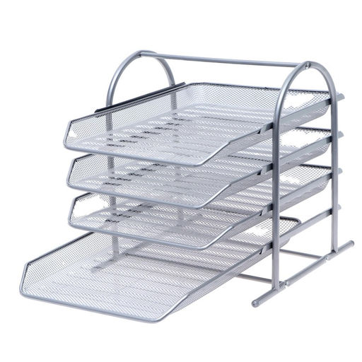 Лоток для бумаг горизонтальный, металлическая сетка, 4 отделения, серый