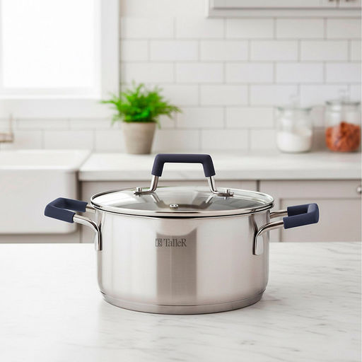 Кастрюля из нержавеющей стали "Ковентри" 2,4л, s0,6мм, дно s2,8мм, стеклянная жаропрочная крышка, обод крышки с перфорацией, ручки с силиконовыми вставками, цветная коробка, "TalleR" (Китай)