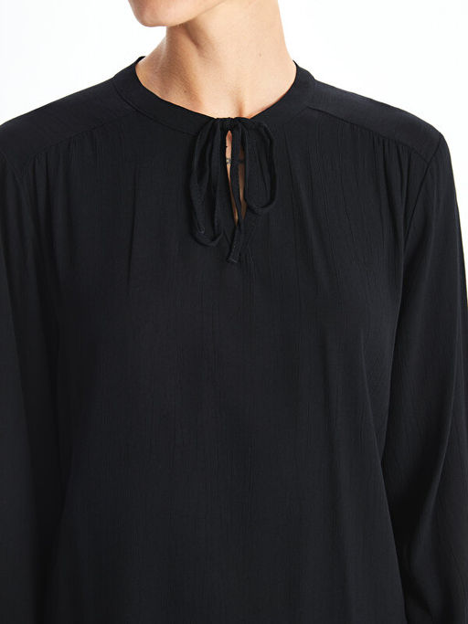 Ba?lamal? Yaka D?z Uzun Kollu Kad?n Bluz