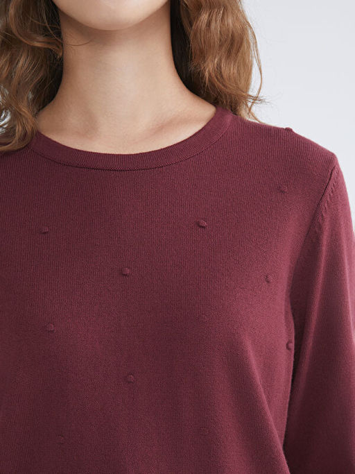 Bisiklet Yaka Kendinden Desenli Kad?n Triko Kazak