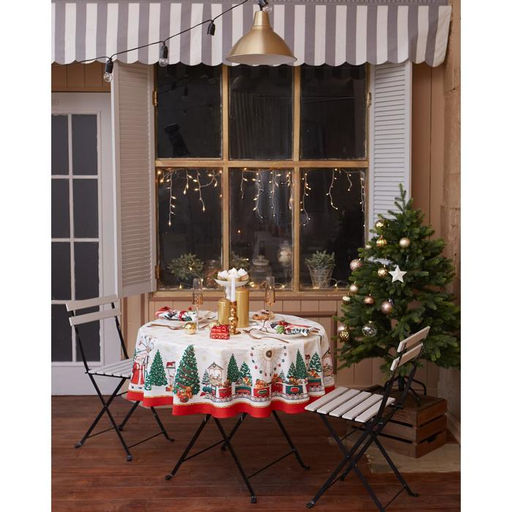 Скатерть новогодняя Этель Новогодняя ярмарка d=220 +/- 3см с ГМВО, 100% хлопок, саржа 190 гр/м2  фото 5