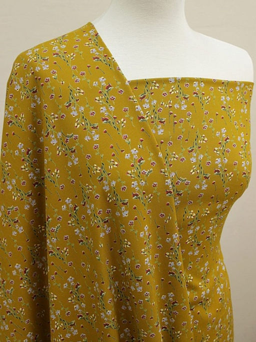 Штапель Премиум Цветочный ветерок цв.т.горчично-оливковый, ш.1.45м, вискоза-100%, 120гр/м.кв - Купава фото 2