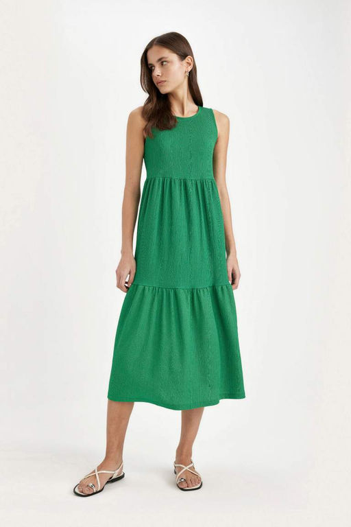 Платье миди без рукавов с круглым вырезом и запахом - Defacto фото 2