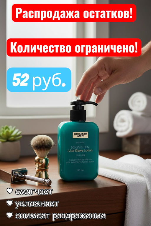 Organic Men Лосьон после бритья д/чувствит.кожи MEGAGREEN 150мл.