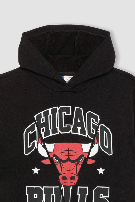 Толстовка с капюшоном NBA Chicago Bulls для мальчиков - Defacto фото 5