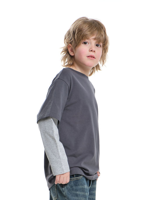 Лонгслив для мальчика с подзорным рукавом 22-0228 графит/св.серый меланж