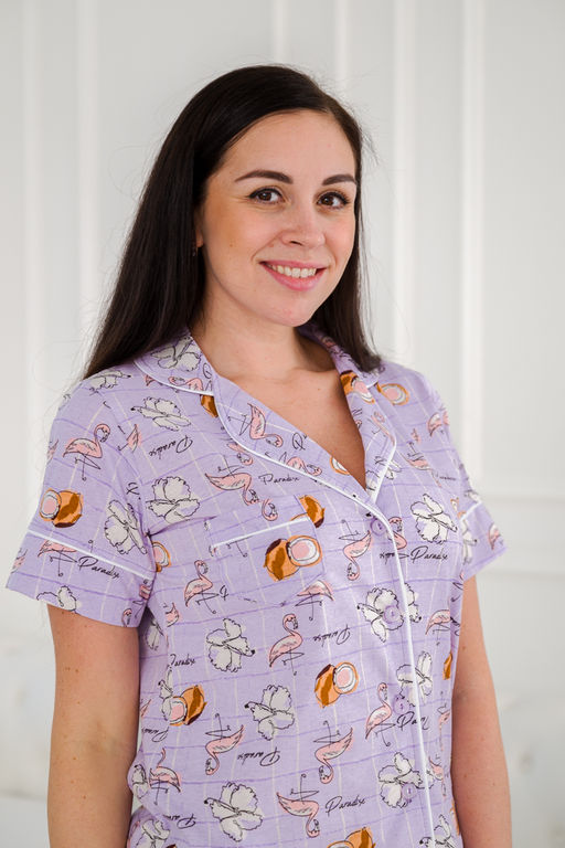 Пижама женская из жакета и шорт из кулирки Рейчел фламинго акварель - Амадэль фото 8