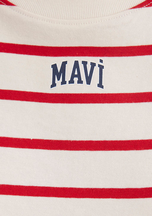 Mavi Logo Bask?l? K?rm?z? Cizgili Crop Tisort  фото 7