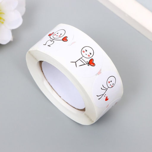 Цена за 2 шт. Наклейка бумага Романтик, d=2.5 см, 500 шт. в рулоне, 3?6.5?6.5 см