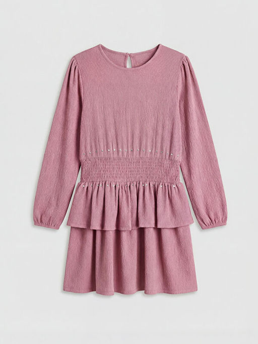 Bisiklet Yaka F?rf?rl? Ta? Detayl? K?z ?ocuk Elbise