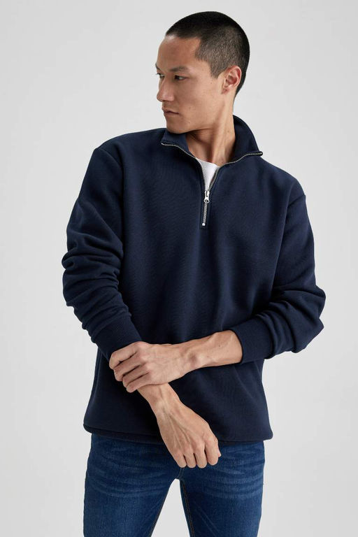 Толстовка Comfort Fit на молнии с воротником-стойкой - Defacto фото 3