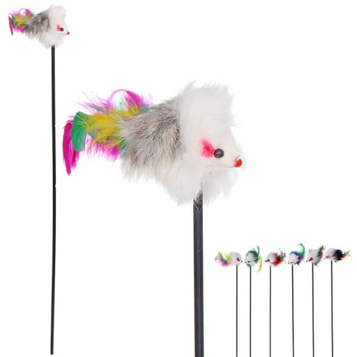 Цена за 6 шт. Игрушка - дразнилка на палочке "ЦапЦап", мышка, цвет микс, 48см ( пакет с подвесом)