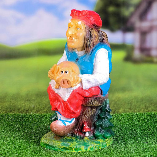 Садовая фигура из полистоуна «Баба Яга с поросёнком», 20×20×34 см