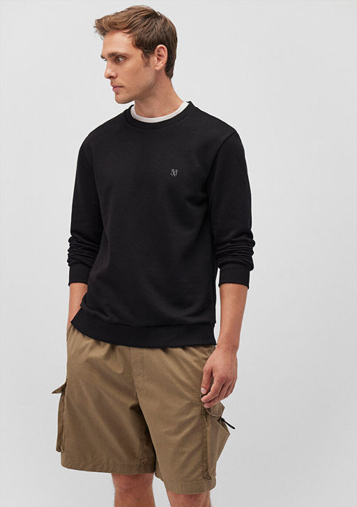 Bisiklet Yaka Siyah Basic Sweatshirt - Mavi фото 2