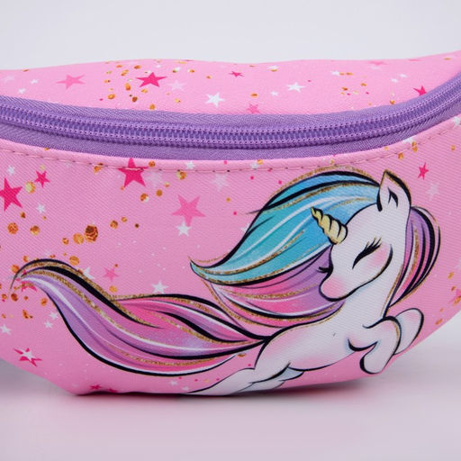 Сумка детская для девочки поясная Единорог, на молнии, наружный карман, розовая - NAZAMOK KIDS фото 4