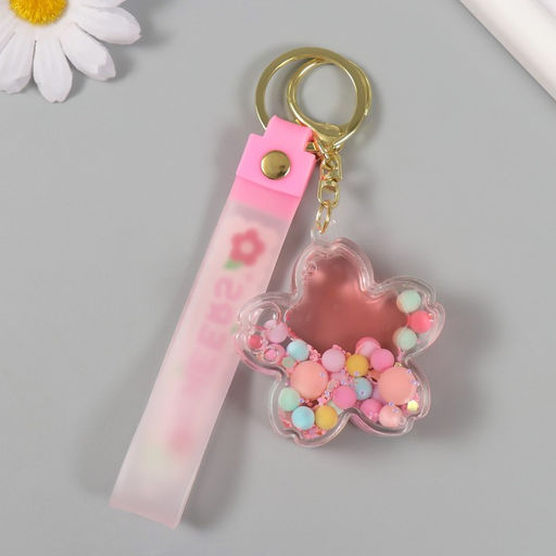 Брелок для ключей на кольце с карабином, ремешком «Цветочек с шариками», водный с декором, 6×6×2 см