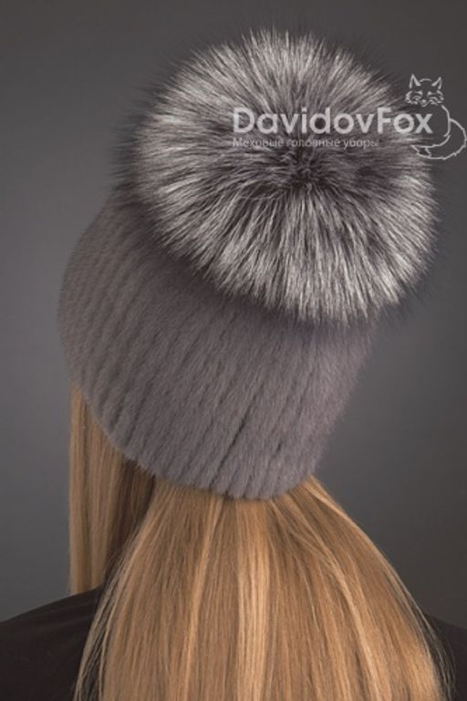 Шапка Лыжница норка орнамент серо-голубая