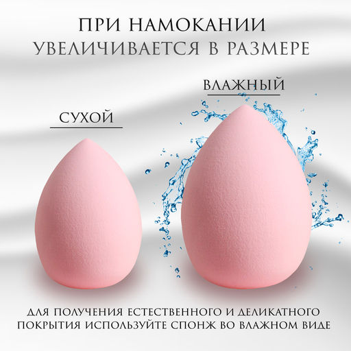 Цена за 2 шт. Спонж для макияжа «Капля», 6×4 см, увеличивается при намокании, розовый