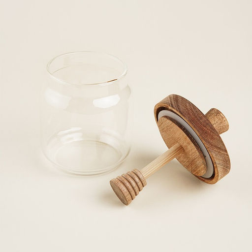 Баночка для мёда SL Home «Южная акация», 450 мл, 9×13.5 см, с крышкой и ложкой, стекло, прозрачная