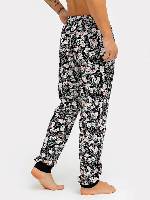 Брюки мужские домашние черные с новогодним принтом - Mark formelle фото 3