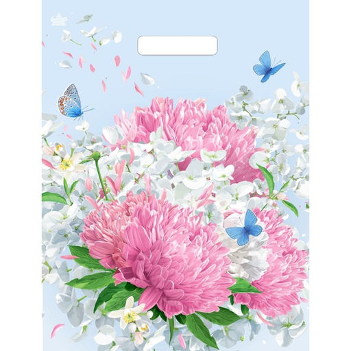 Цена за 50 шт. Пакет «Нежная хризантема», полиэтиленовый, с вырубной ручкой, 40×31 см, 30 мкм