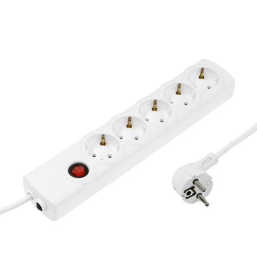 Сетевой фильтр Luazon Lighting, 5 розеток, 3 м, 3500 Вт, 3х1 мм2, 16 A, 220 В, c предохранителем, белый