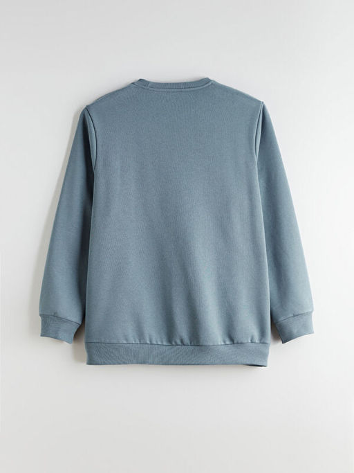 B?y?k Beden Bisiklet Yaka Bask?l? Kal?n Erkek Sweatshirt