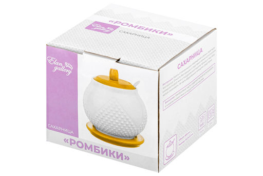 Сахарница 620 мл 11*11*12 см Ромбики + ложка + дер. крышка на дер. подставке - Elan gallery фото 16