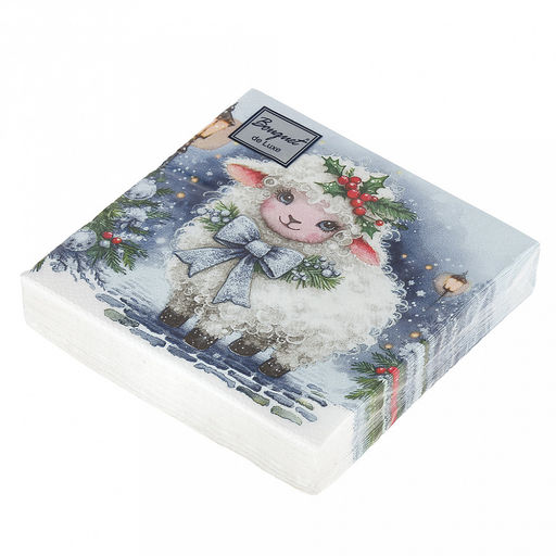 Салфетки бумажные "Bouquet de Luxe" 24х24см, 3-х слойные, 25 штук в упаковке, 100% целлюлоза, "Красавица овечка" (Россия)