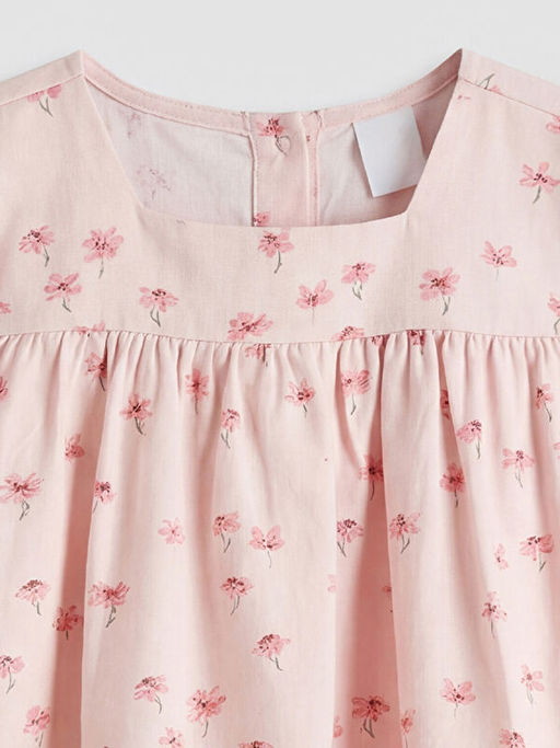 Kare Yaka ?i?ekli K?z ?ocuk Elbise