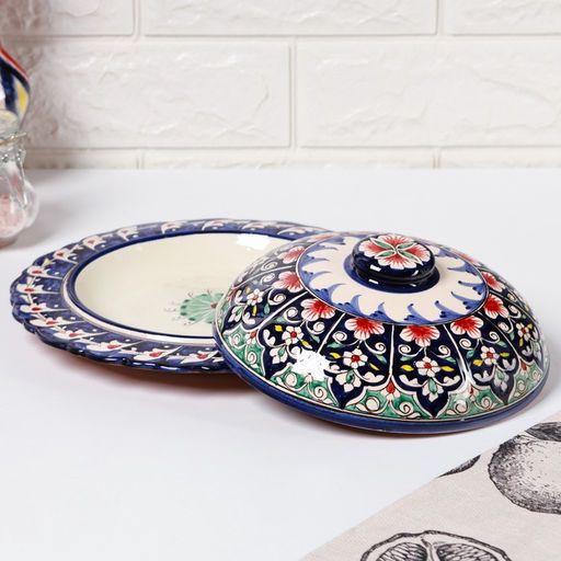 Блинница узбекская Риштанская Керамика «Узоры», d=24 см, синий